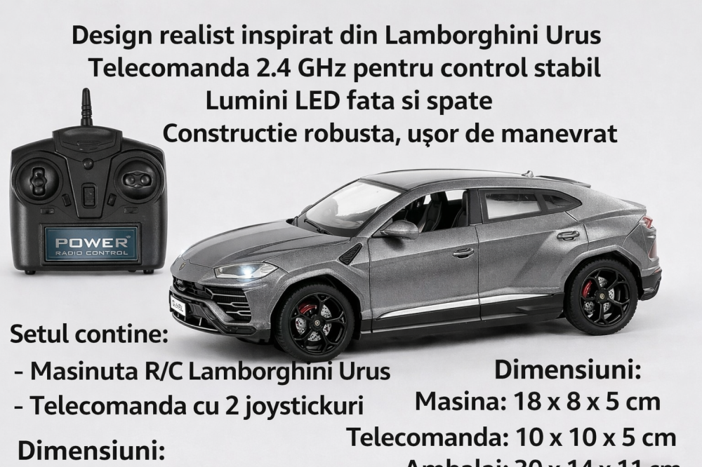 Masina cu Telecomanda R/C 1:24 Lamborghini Urus Negru 2.4G cu Lumini [6]