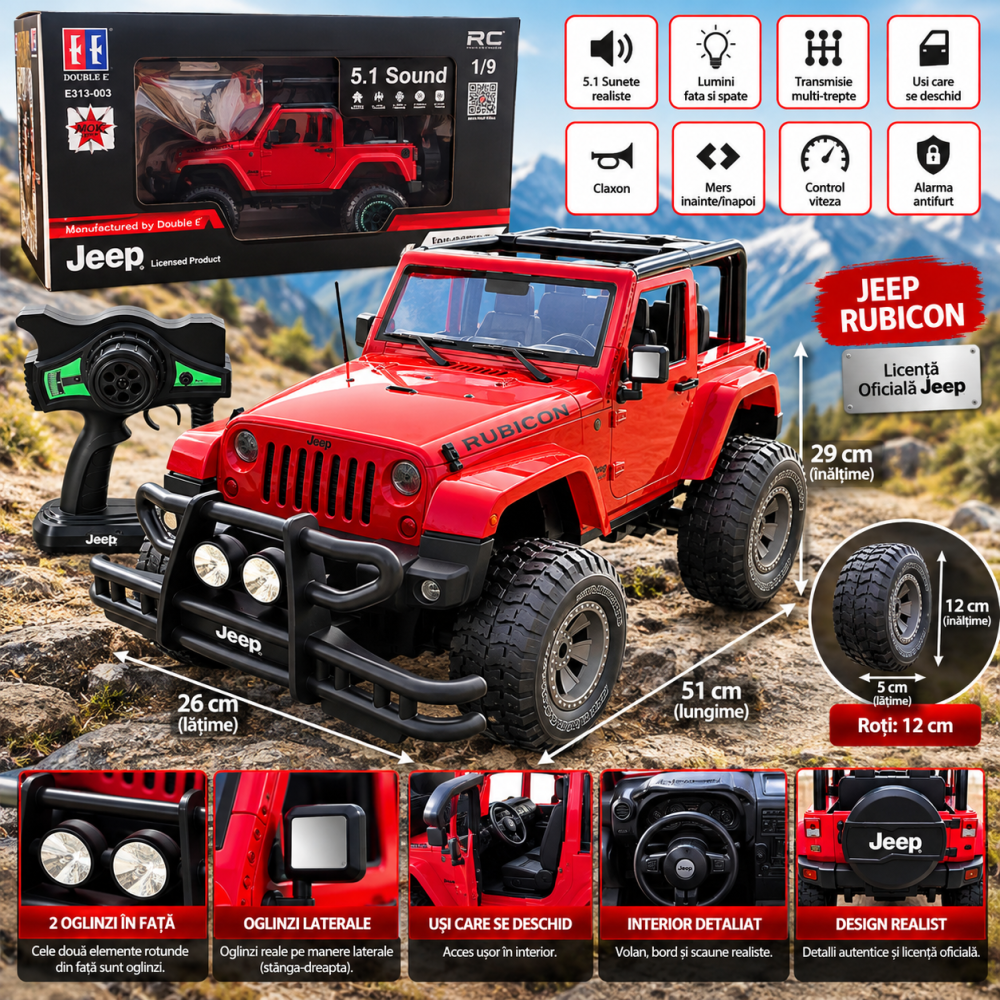 Masinuta RC 1/9 Jeep Wrangler Rubicon cu Licenta E313-003 rosu 6 ani+ [8]