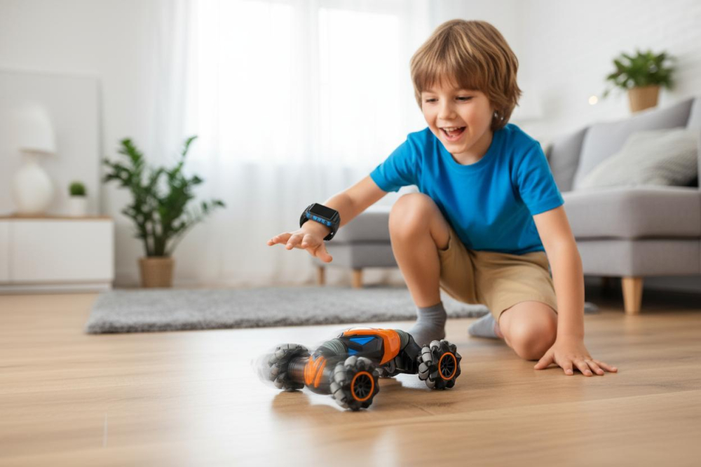 Masinuta RC 4WD Crazy Stunt cu Bratara Control si LuminI LED Portocaliu [5]