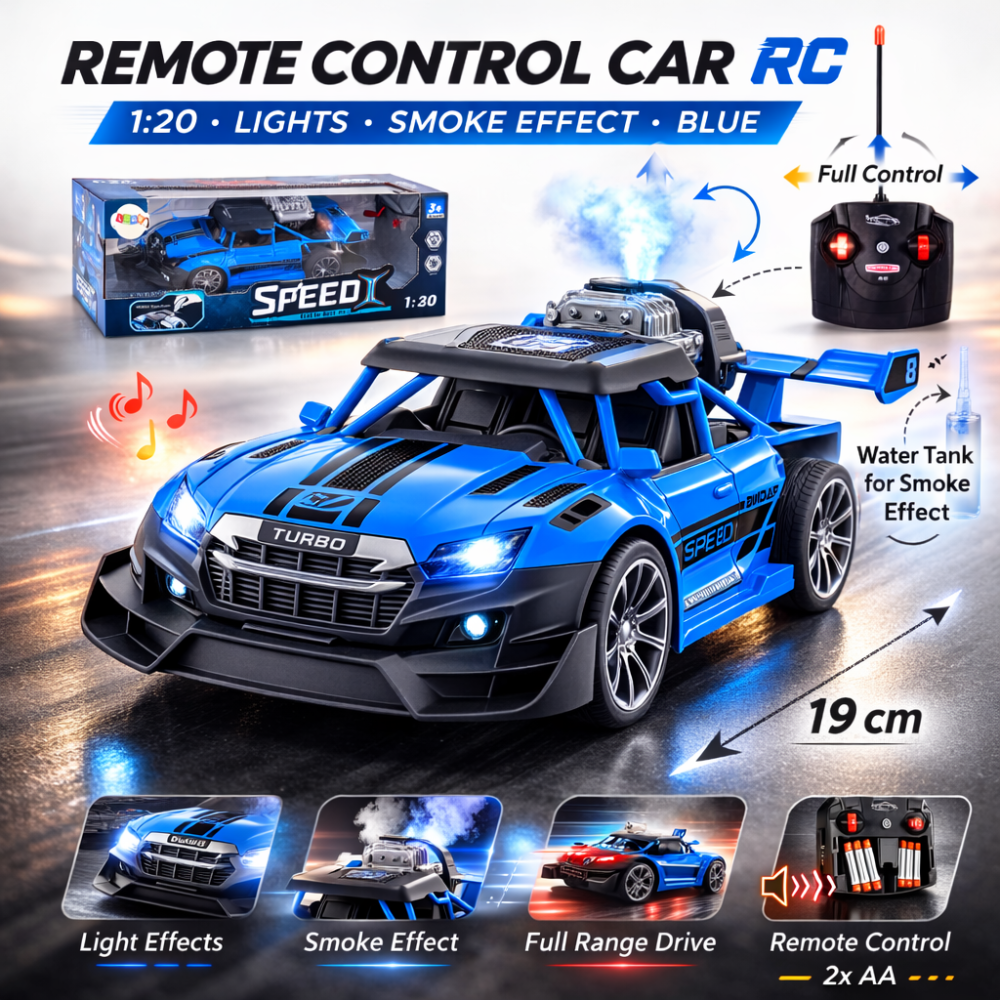 Masinuta RC cu lumini si efect de fum – scara 1:20, Albastru, 3 ani+ [2]