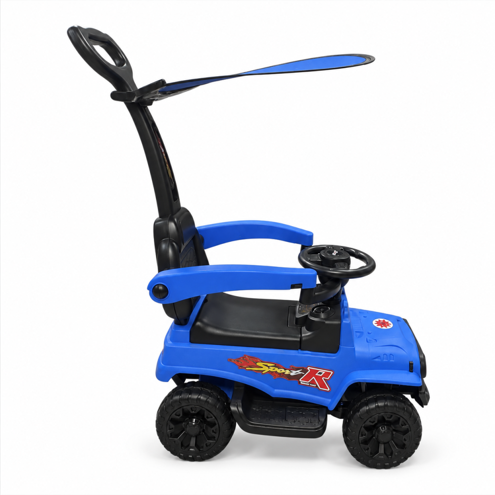 Masinuta ride-on copii, cu maner parental, parasolar, bara de protectie, suporturi pentru picioare si depozitare, albastra, 2 ani+ [3]