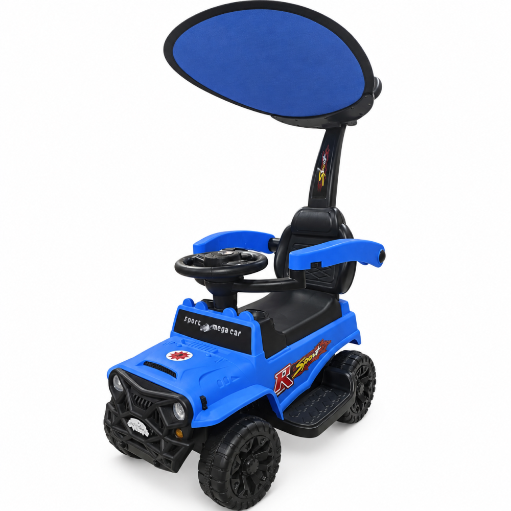 Masinuta ride-on copii, cu maner parental, parasolar, bara de protectie, suporturi pentru picioare si depozitare, albastra, 2 ani+ [2]