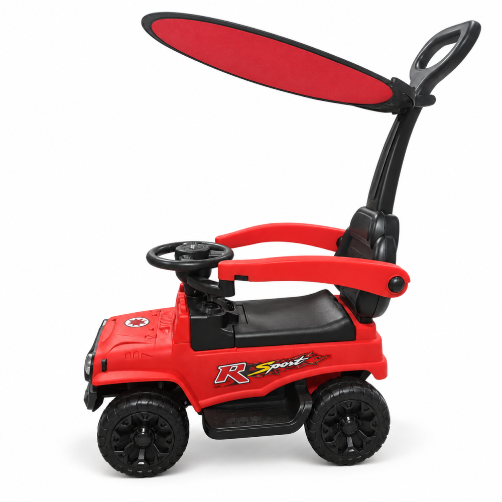 Masinuta ride-on copii, cu maner parental, parasolar, bara de protectie, suporturi pentru picioare si depozitare, rosie, 2 ani+ [4]