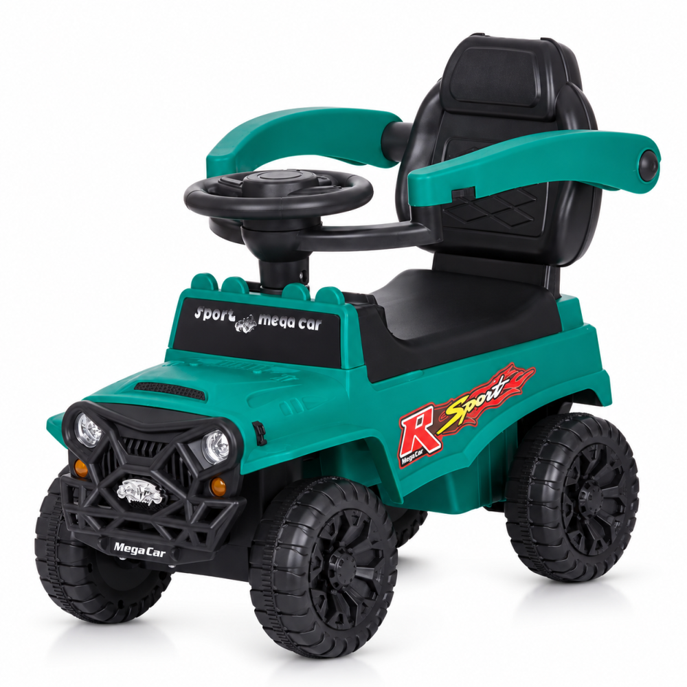 Masinuta ride-on copii, 3 in 1, cu maner parental, parasolar, bara de protectie, suporturi pentru picioare si depozitare, verde, 2 ani+ [7]