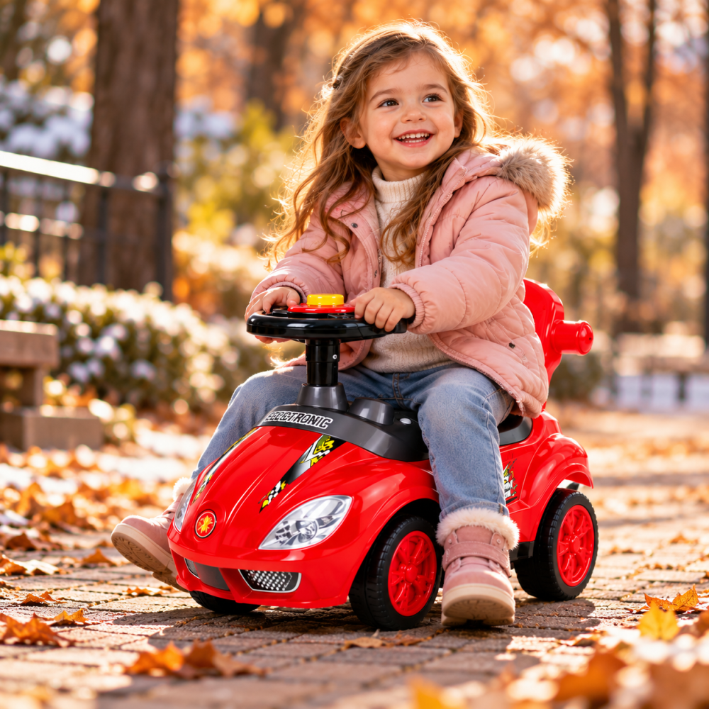 Masinuta Ride-On 3 in 1 Mega Car, rosie, cu maner parental, bara de protectie si suport pentru picioare, 18 luni – 6 ani [3]