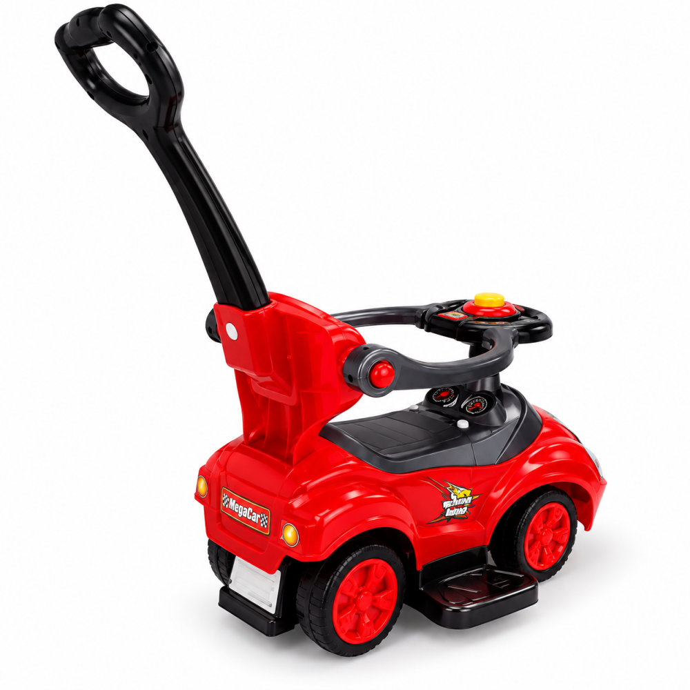 Masinuta Ride-On 3 in 1 Mega Car, rosie, cu maner parental, bara de protectie si suport pentru picioare, 18 luni – 6 ani [5]