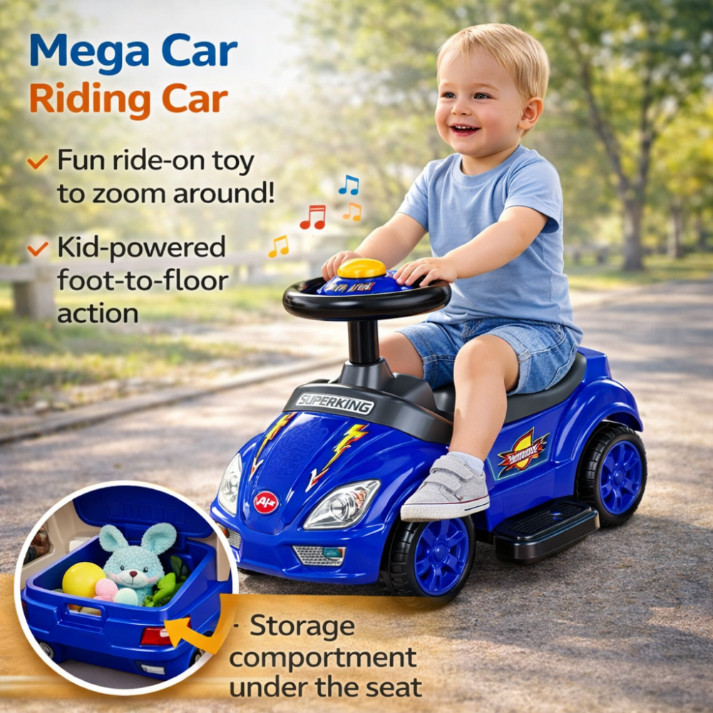 Masinuta cu maner de impingere Mega Car 3in1 albastra [8]