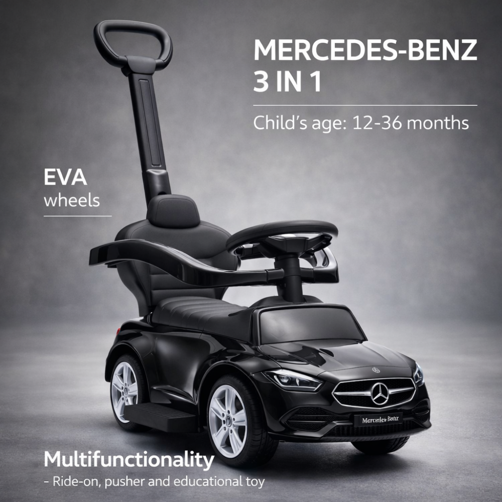 Masinuta ride-on Mercedes 3 in 1, 12-36 luni cu maner Negru [9]