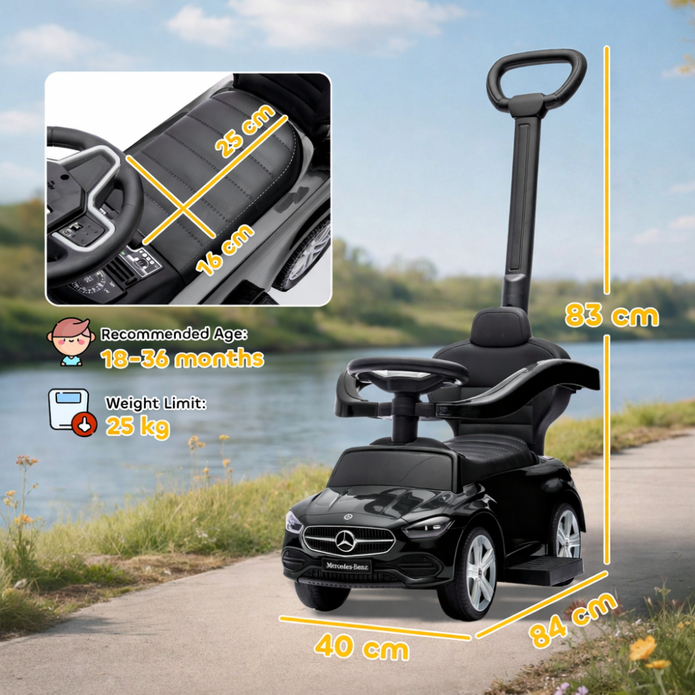 Masinuta ride-on Mercedes 3 in 1, 12-36 luni cu maner Negru [8]