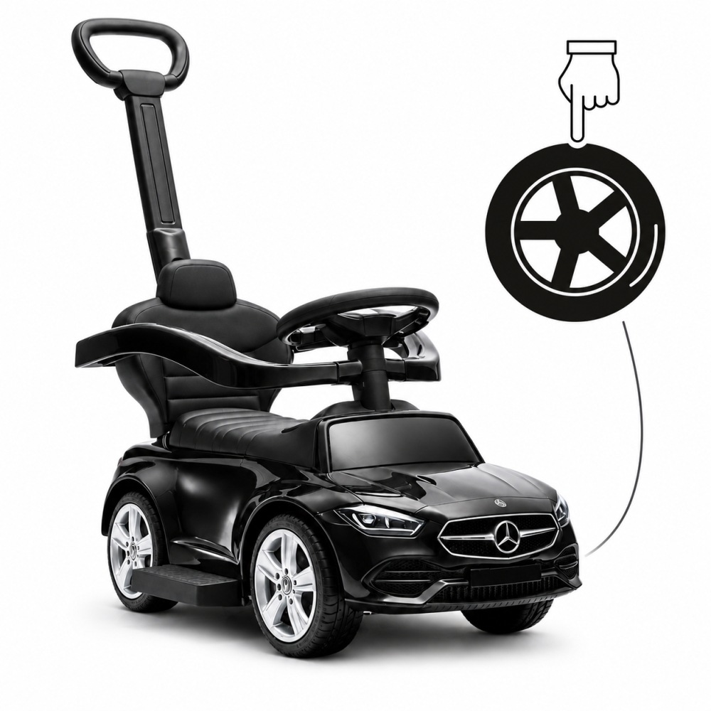 Masinuta Ride-On Mercedes C-Class 3 in 1 cu Licenta, maner parental, roti EVA, scaun din piele ecologica, Negru, 12-36 luni [11]