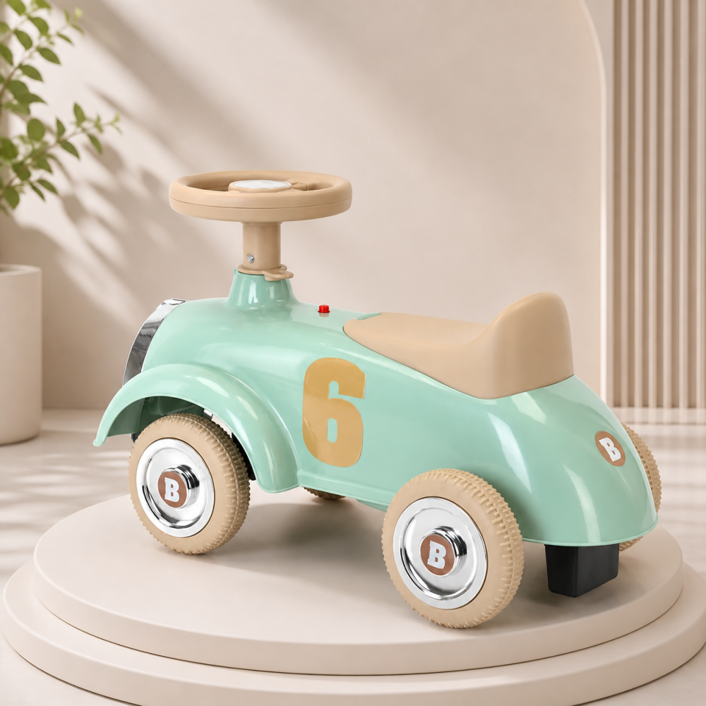 Masinuta ride-on retro copii model clasic verde cu volan si roti EVA [2]