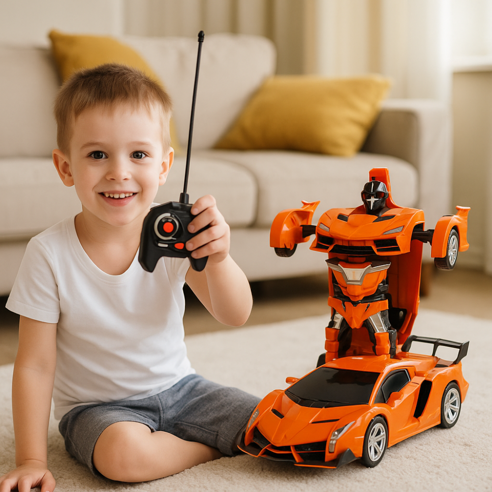 Masinuta robot 2in1 cu led si telecomanda - Portocaliu [2]