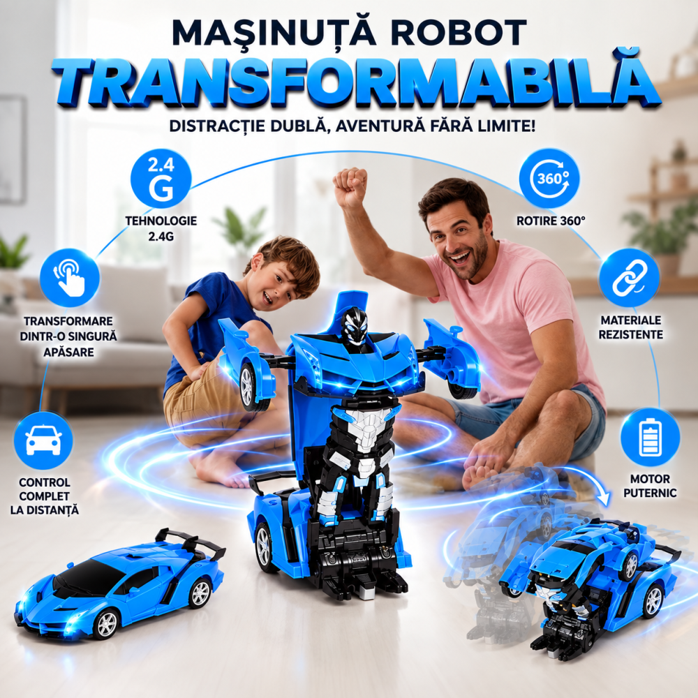 Mașină Transformer cu Telecomandă 2 în 1 – Se Transformă în Robot, Lumini și Sunete [3]