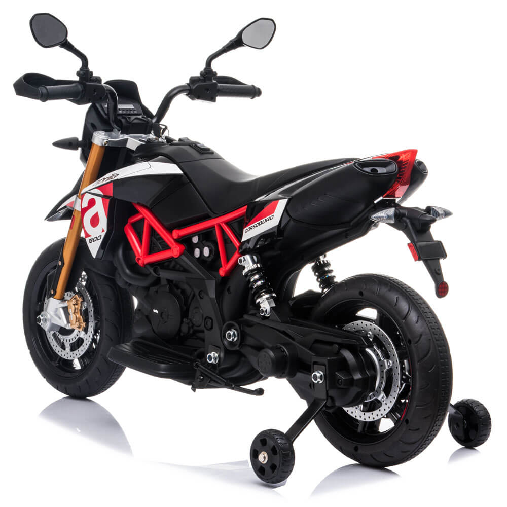 Motocicletă electrică Aprilia Dorsoduro A007 12V cu roți EVA, suspensii și MP3 – pentru copii 2–6 ani [3]