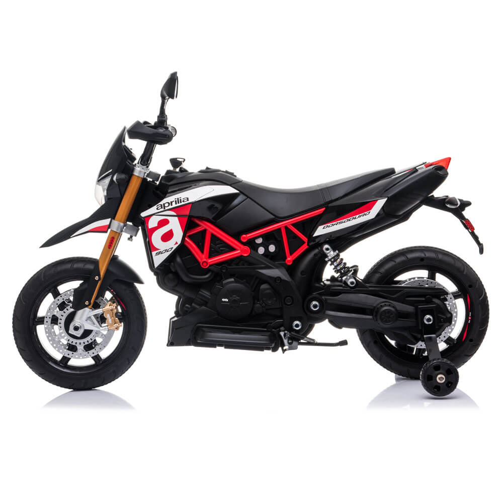 Motocicletă electrică Aprilia Dorsoduro A007 12V cu roți EVA, suspensii și MP3 – pentru copii 2–6 ani [5]