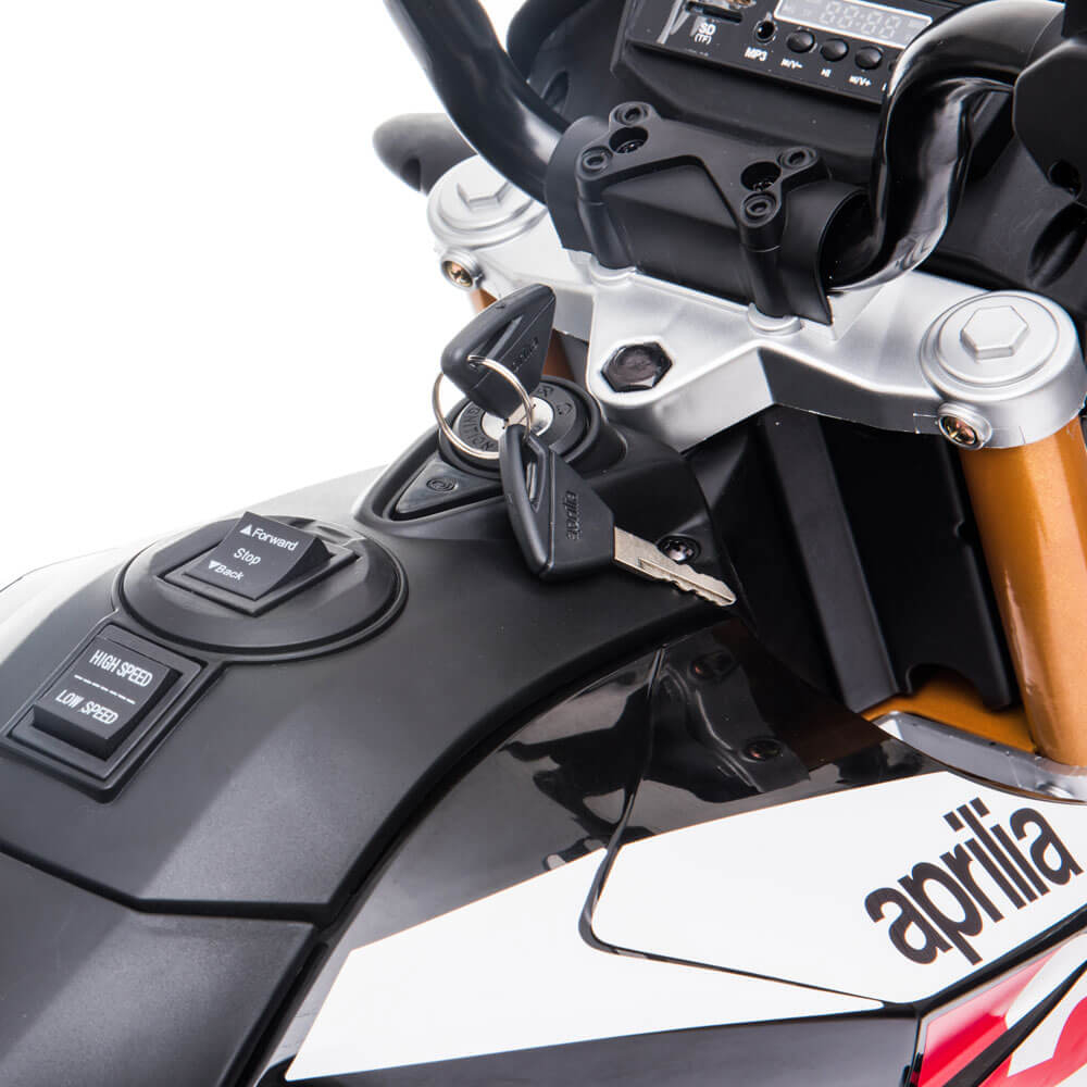 Motocicletă electrică Aprilia Dorsoduro A007 12V cu roți EVA, suspensii și MP3 – pentru copii 2–6 ani [2]