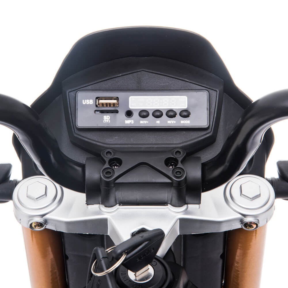 Motocicletă electrică Aprilia Dorsoduro A007 12V cu roți EVA, suspensii și MP3 – pentru copii 2–6 ani [4]