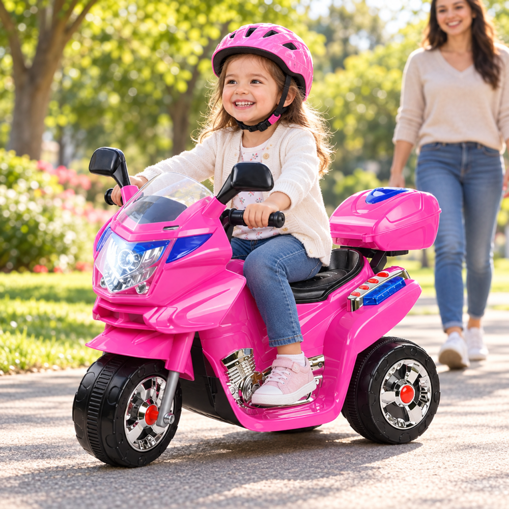 Motocicleta Electrica pentru Copii HC8051 Pink, Acumulator 6V, 3 Roti, Lumini si Sunete, 3 ani+ [2]