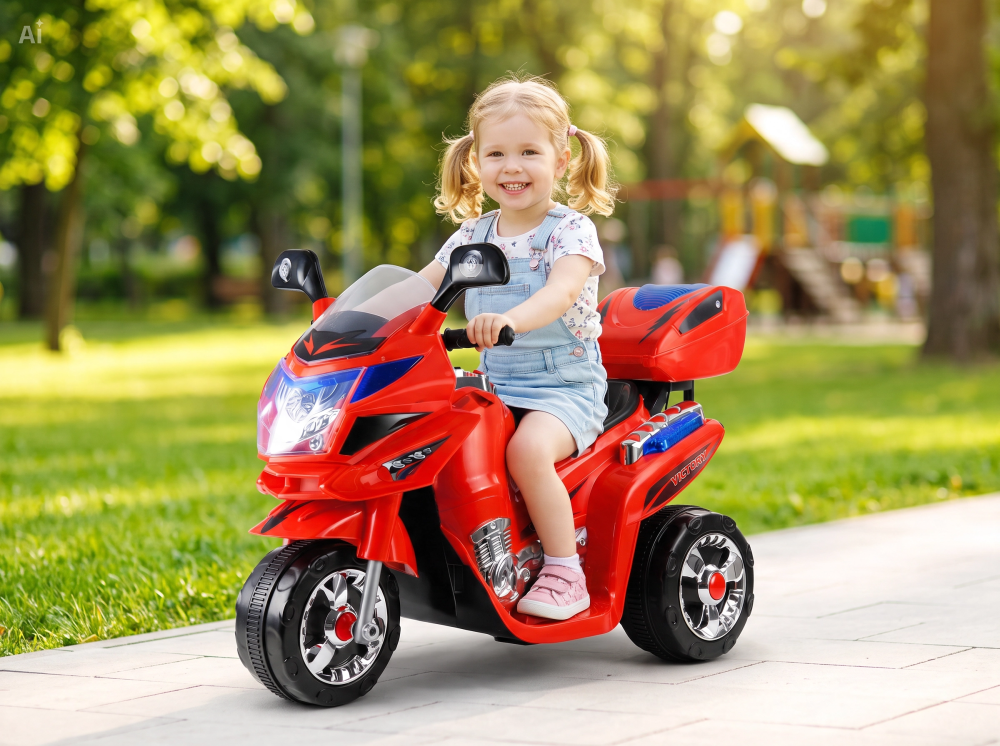 Motocicleta electrica pentru copii HC8051, 6V 4.5Ah, Motor 18W, Faruri LED, depozitare, 3 roti, rosie, 3+ ani [7]