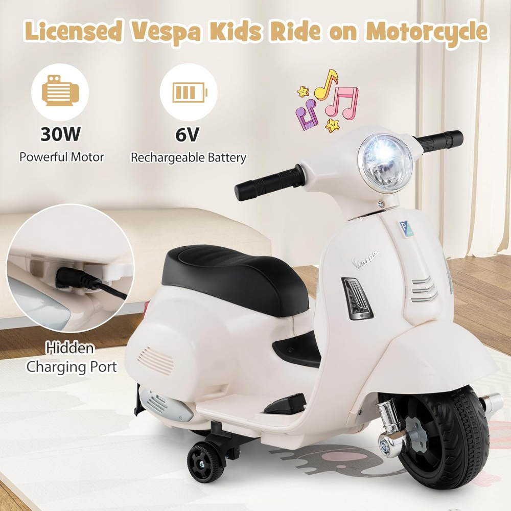 Motocicleta electrica pentru copii, Mini Vespa GTS300, baterie 4mAh, ALB [11]