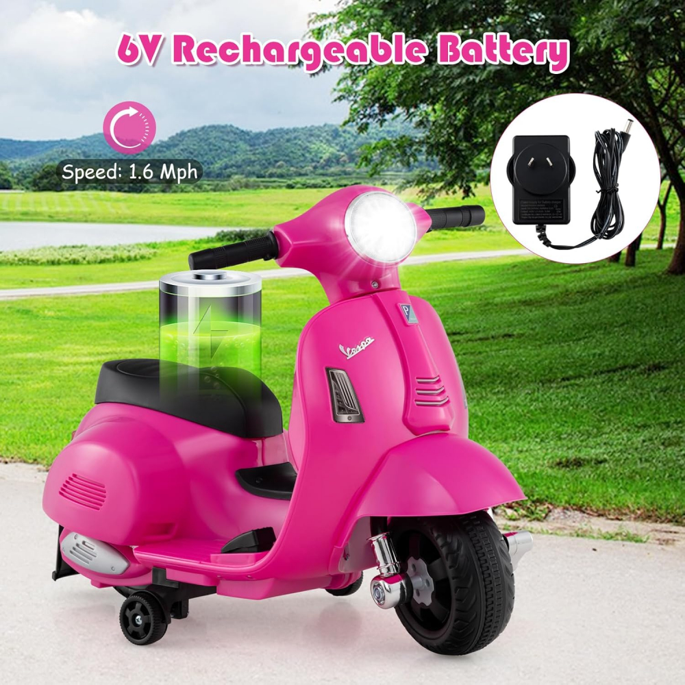 Motocicleta electrica pentru copii, Mini Vespa GTS300, baterie 4mAh, ROZ [8]