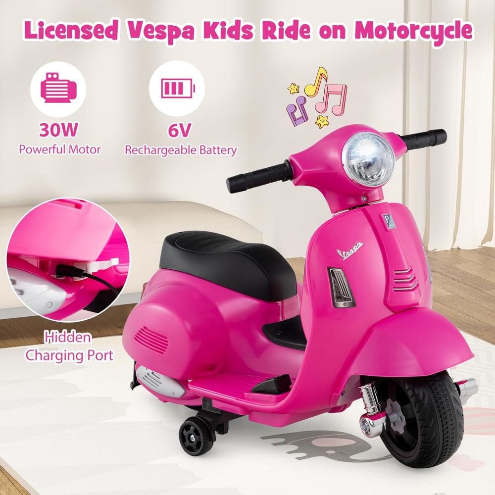 Motocicleta electrica pentru copii, Mini Vespa GTS300, baterie 4mAh, ROZ [3]