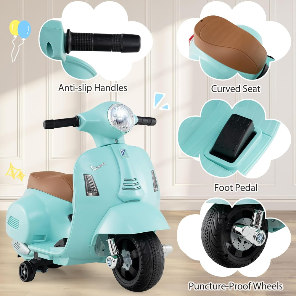 Motocicleta electrica pentru copii, Mini Vespa GTS300, baterie 4mAh, TURCOAZ [3]