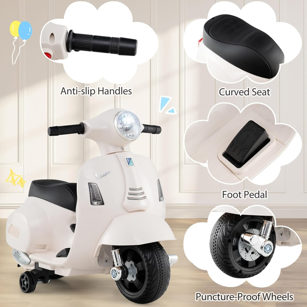 Motocicleta electrica pentru copii, Mini Vespa GTS300, baterie 4mAh, ALB [13]