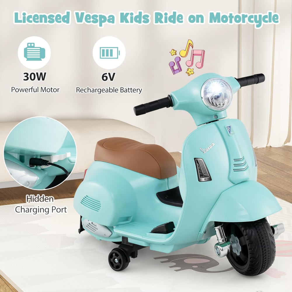 Motocicleta electrica pentru copii, Mini Vespa GTS300, baterie 4mAh, TURCOAZ [4]