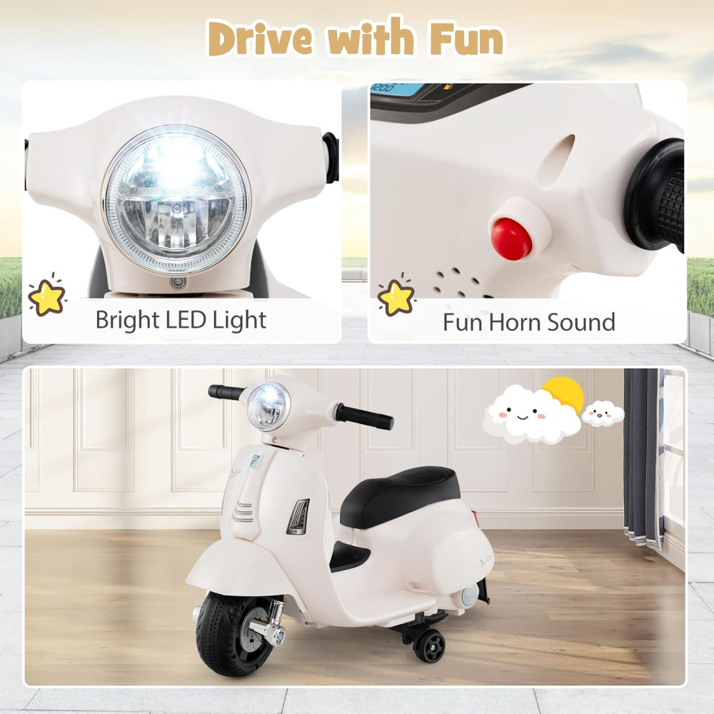 Motocicleta electrica pentru copii, Mini Vespa GTS300, baterie 4mAh, ALB [8]