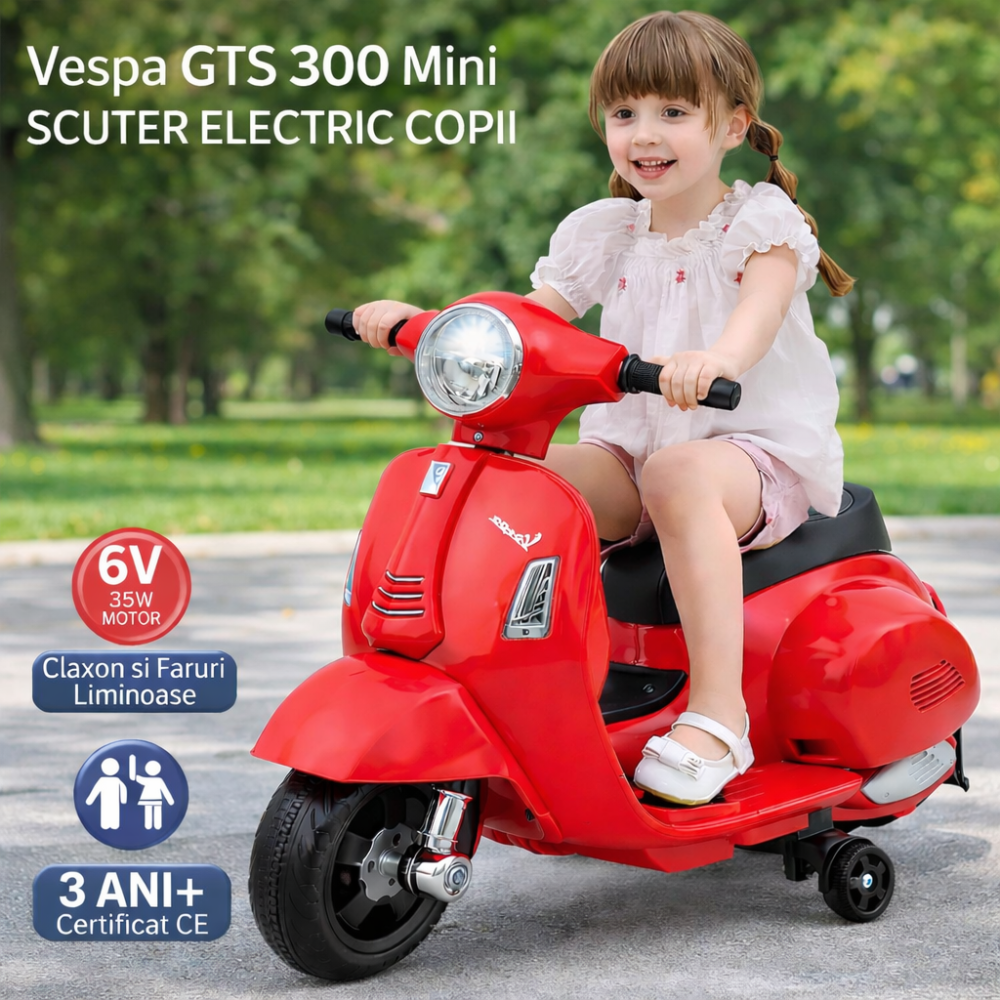 Motocicleta electrica pentru copii, Mini Vespa GTS300, Rosu [2]