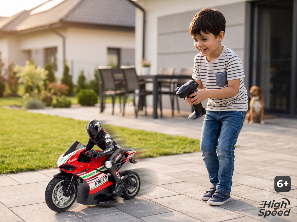 Motocicleta cu telecomanda R/C 2.4GHz, Scara 1:10, Acumulator 4.8V 700mAh, Raza 35 m, Rosie, 6+ ani [2]