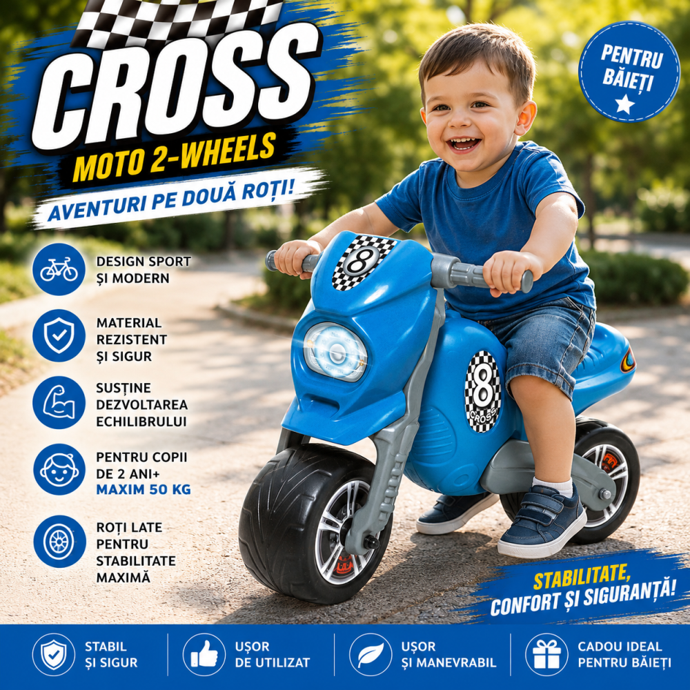 Motocicleta tip taxiu albastru pentru copii ride-on fara pedale [2]