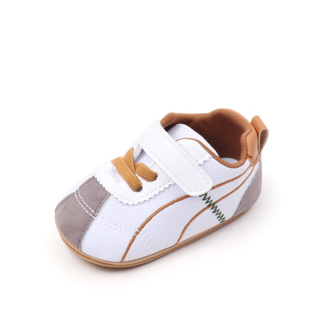 Pantofiori sport pentru bebelusi, albi cu insertii gri si maro [6]