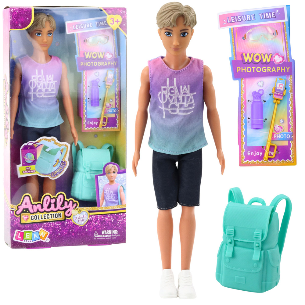 Papusa Anlily Boy cu rucsac, selfie stick, ochelari si sticla de apa – stil sport si accesorii vacanta [1]