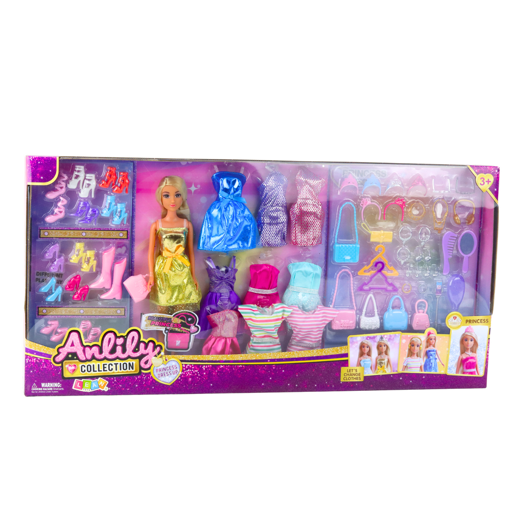 Papusa Anlily cu 9 rochii, 13 perechi pantofi si accesorii fashion pentru fetite [4]
