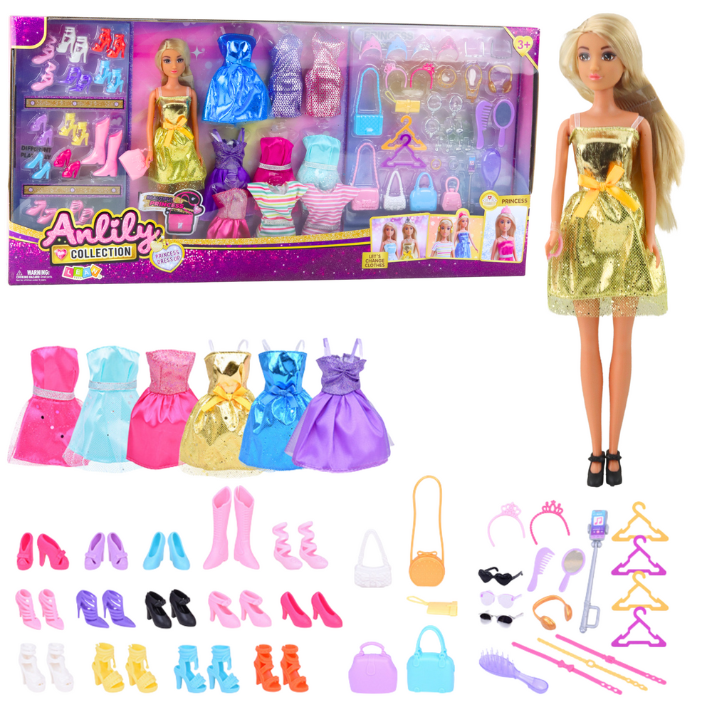 Papusa Anlily cu 9 rochii, 13 perechi pantofi si accesorii fashion pentru fetite [1]
