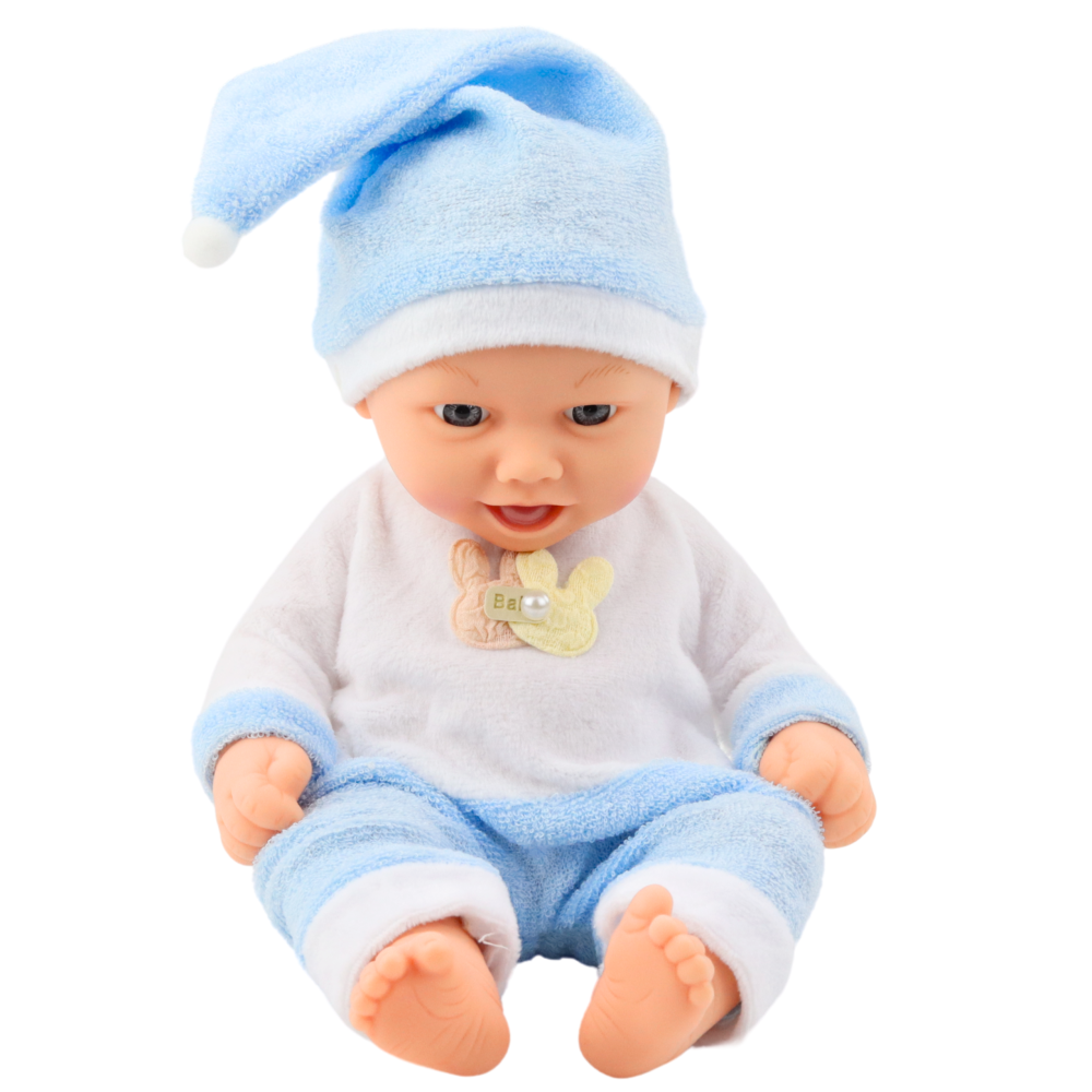 Papusa bebelus 24 cm, cu pijama albastra si caciulita cu pompon, 3 ani+ [3]
