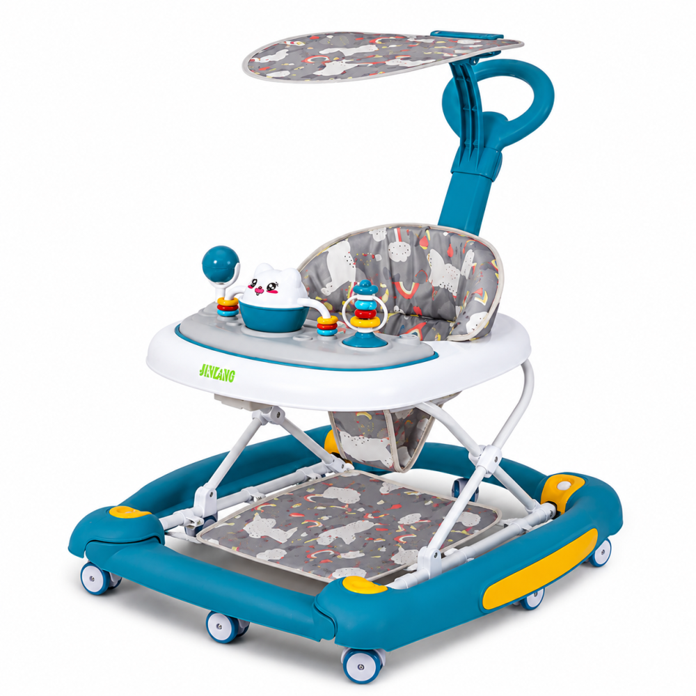 Premergator bebe 4 in 1 albastru cu functie balansoar, roti silicon si panou interactiv [3]