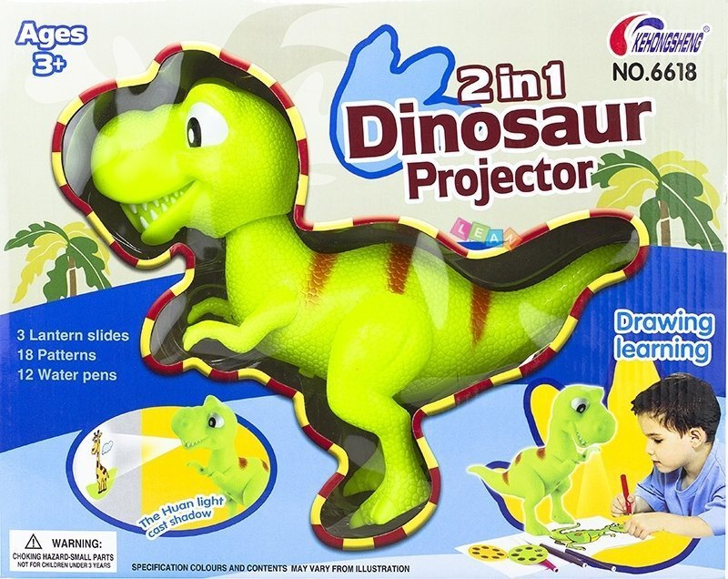 Proiector creativ pentru copii – forma dinozaur, 18 modele, cu pixuri si caiet inclus [3]