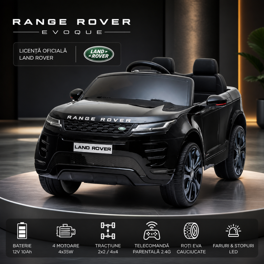 Range Rover Evoque - Masinuta electrica 4x4 EVA 12V cu telecomanda parentala, Negru [2]