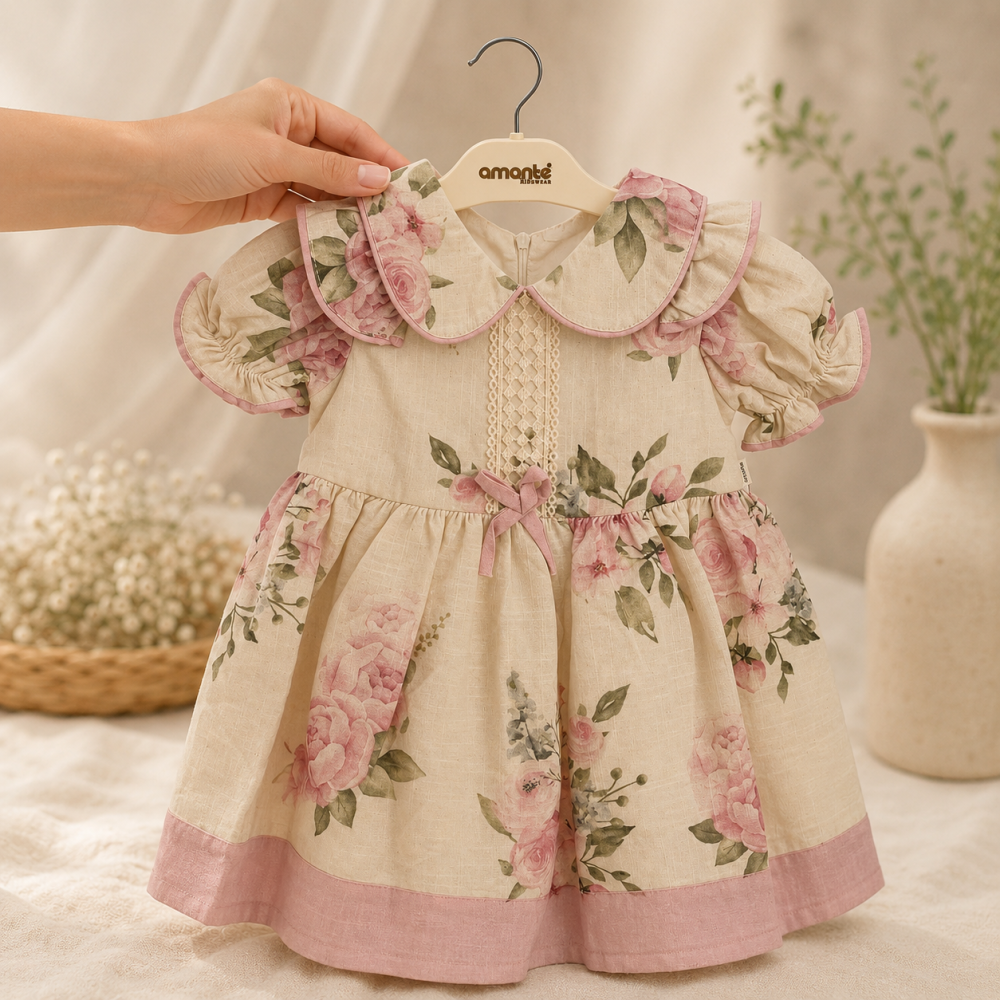 Rochita fete amante florala eleganta roz si crem [2]