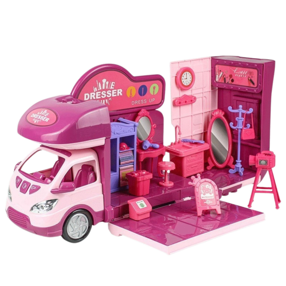Rulota pliabila pentru papusi cu dulap si accesorii, roz, 42 piese [2]