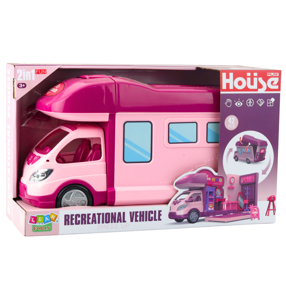 Rulota pliabila pentru papusi cu dulap si accesorii, roz, 42 piese [3]