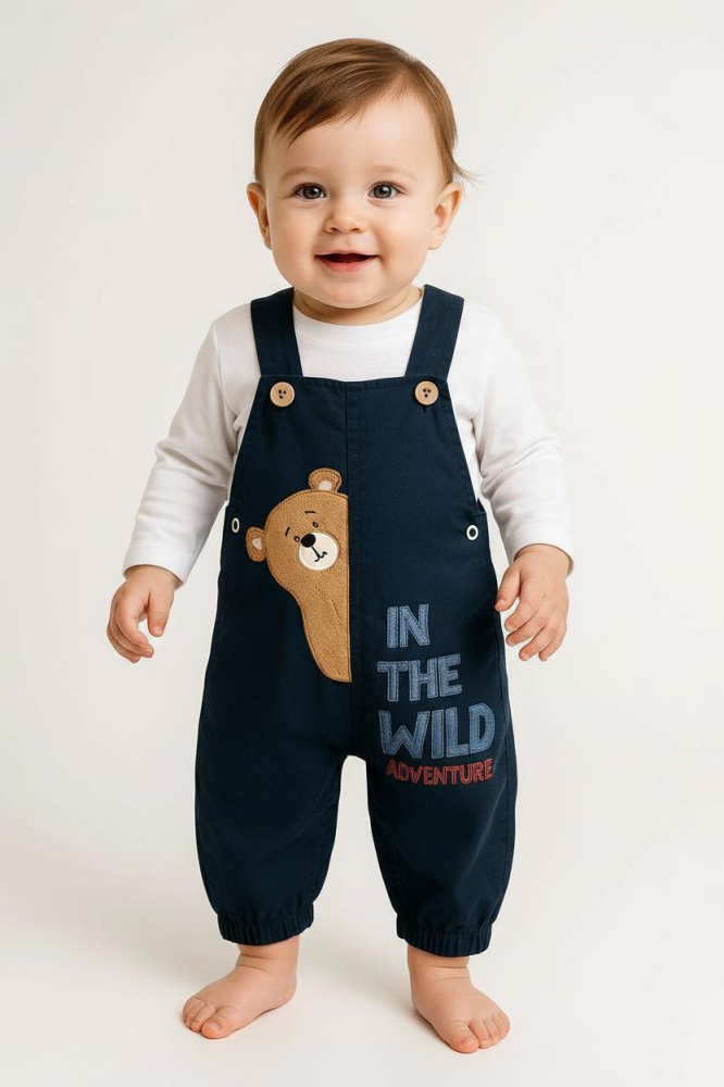 Salopeta Bebelusi Baieti cu Ursulet – 100% Bumbac 9-12-18 luni Blue [1]