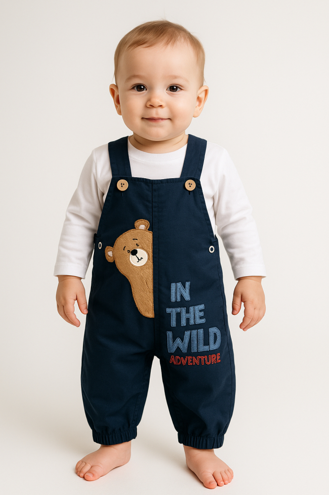 Salopeta Bebelusi Baieti cu Ursulet – 100% Bumbac 9-12-18 luni Blue [3]