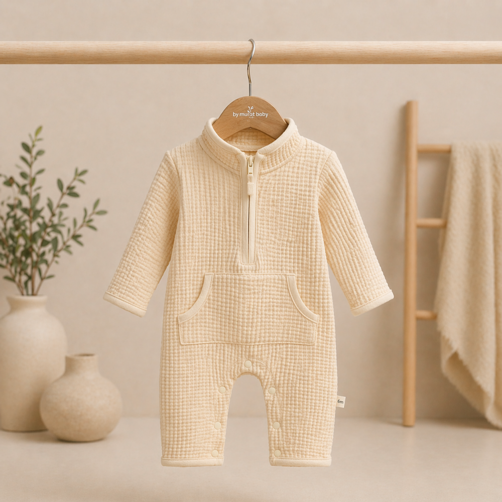 Salopeta bumbac crem bebelusi baieti cu fermoar Murat [2]