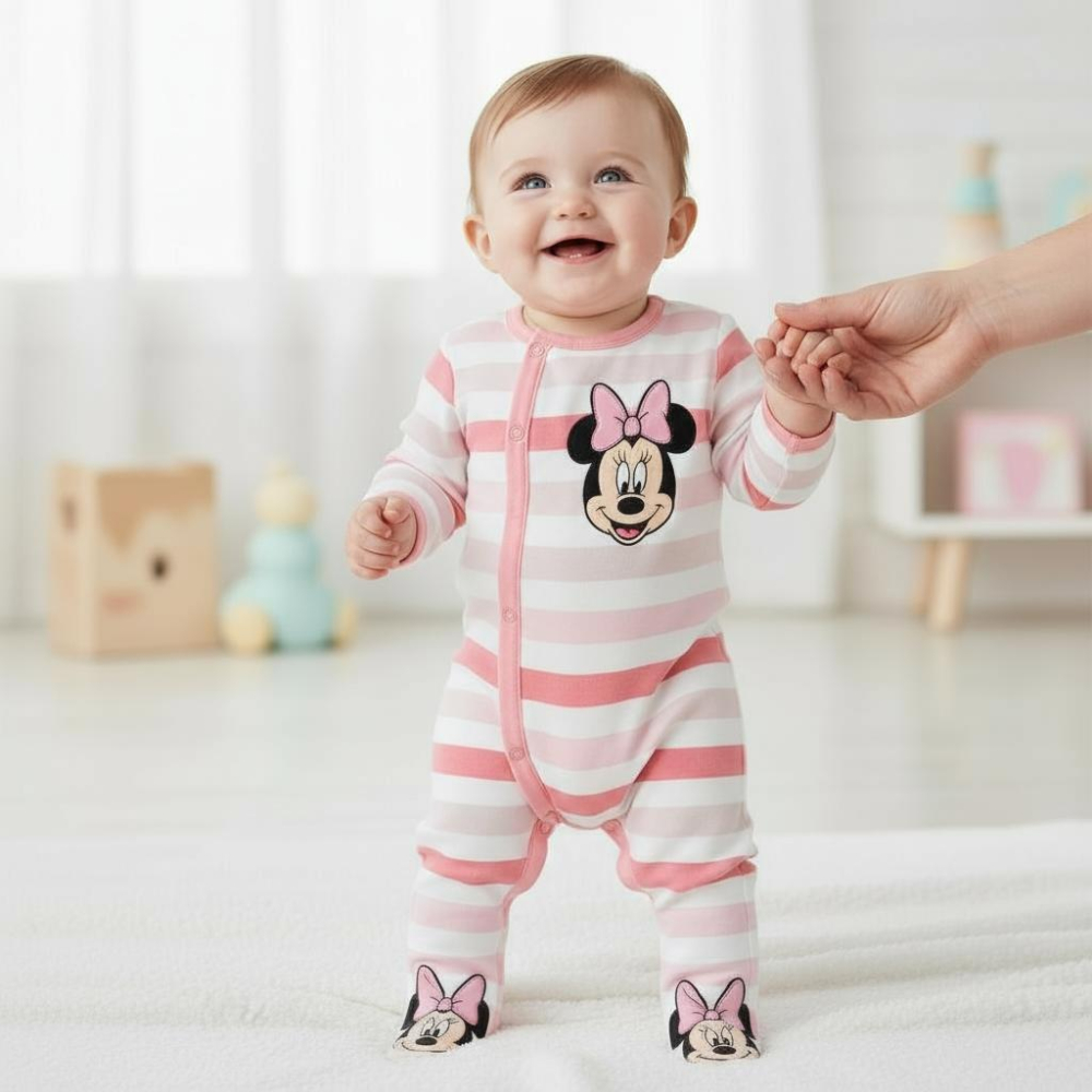 Salopeta Happy Minnie din bumbac pentru fetite [4]
