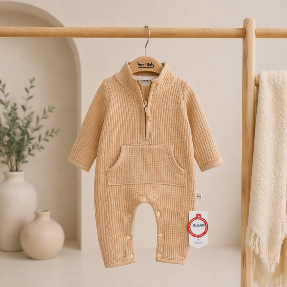 Salopeta bumbac bej bebelusi baieti cu fermoar Murat [2]