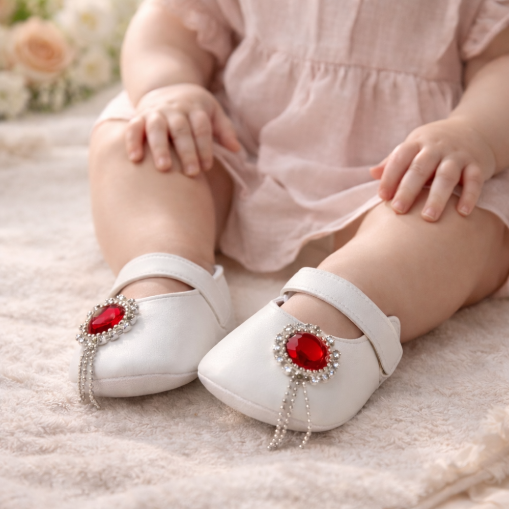 Sandale fetite BOAC alb cu piatra rosie [5]